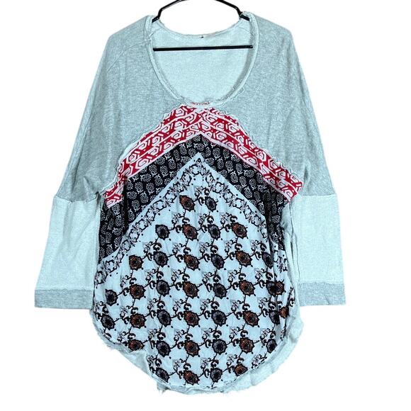 Free People Sweaters - Free People Womens Sweater Gray Del Ray Bandana Tunic Scoop Neck Oversized M
